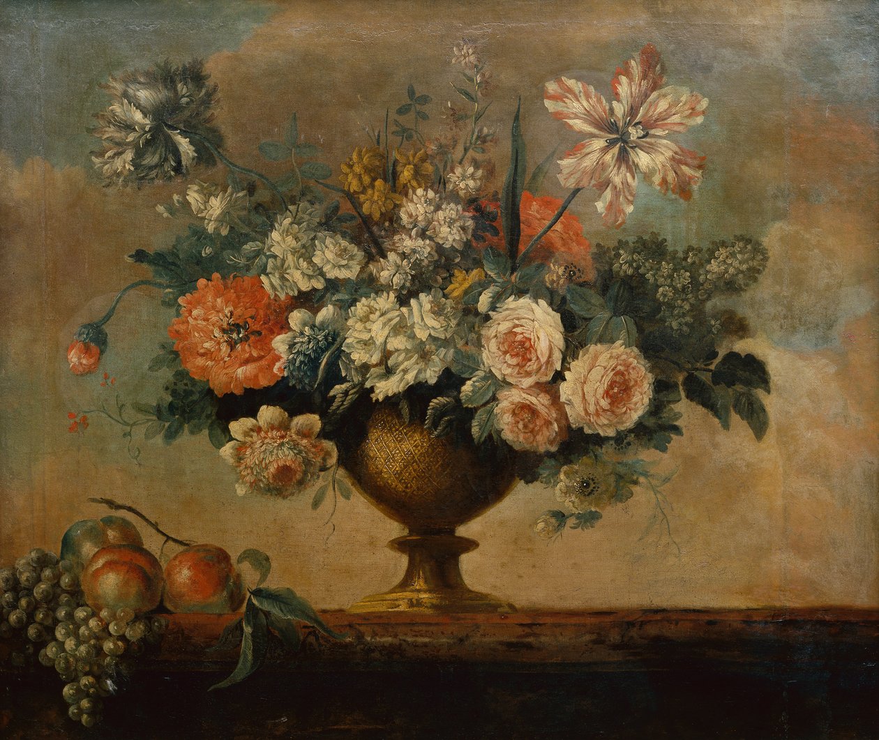 Rosas, tulipas, cravos e outras flores em uma urna (óleo) de Michel Bruno Bellenge