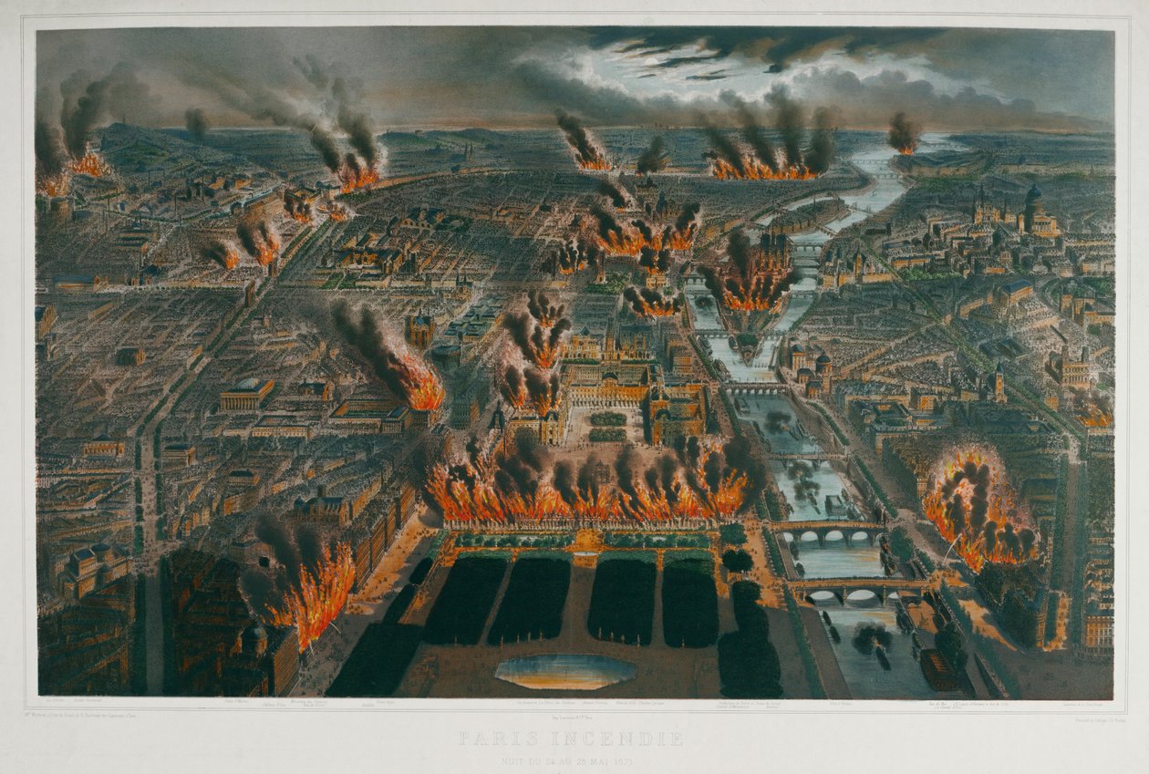 A Comuna: Paris em chamas durante a noite de 24/25 de maio de 1871 ... (gravura) de Charles Fichot