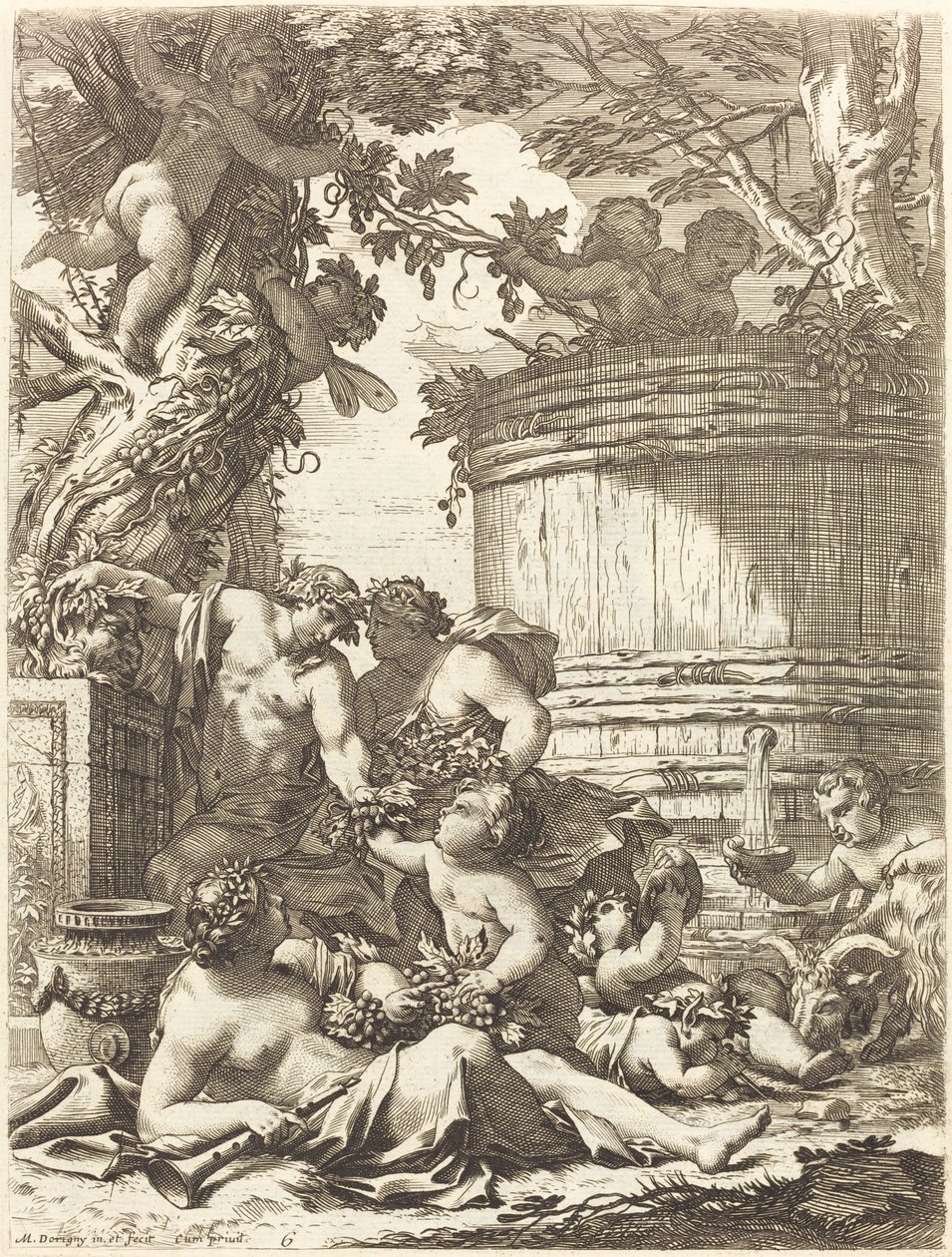 Putti com uvas e uma bacante sentada de Michel Dorigny