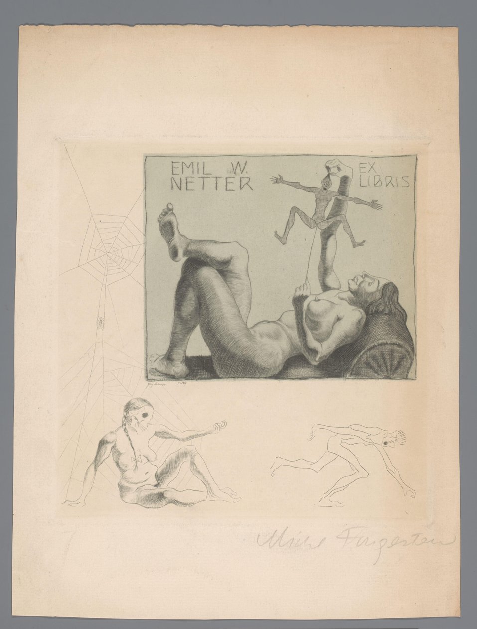 Ex libris por Emil W. Netter de Michel Fingesten (signed by artist)