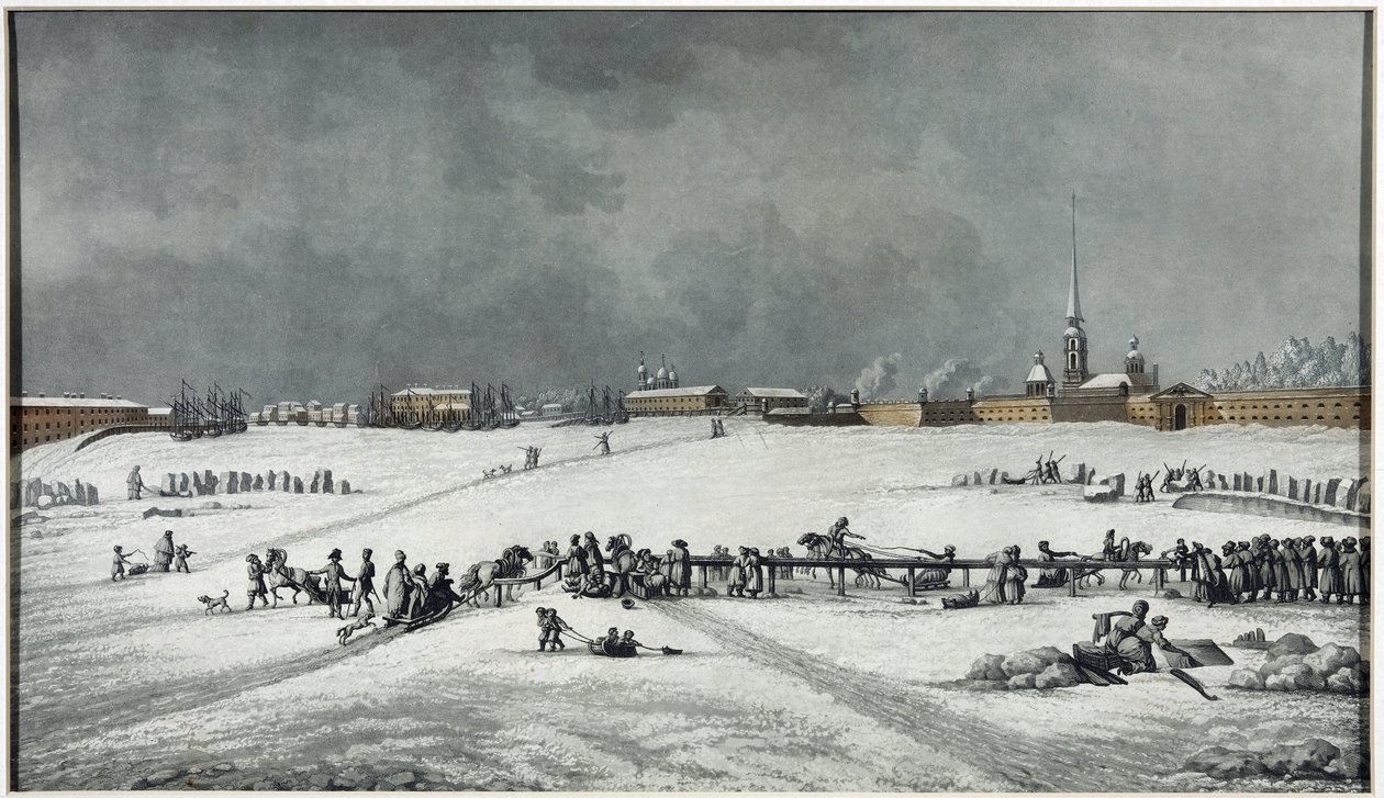 Vue de la forteresse Pierre et Paul (Pedro e Paulo) - Vista da Fortaleza de Pedro e Paulo - Michel Francois Damam-Demartrait (1763-1827). Aquatint de Michel Francois Damam Demartrait
