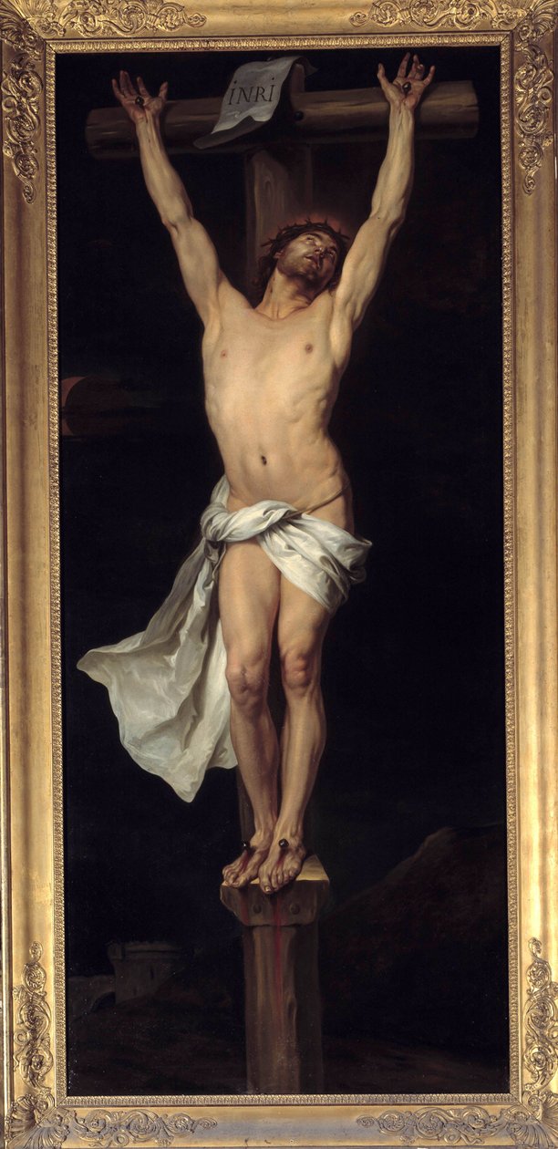 Cristo na cruz. Insira “” INRI”” na cruz. Pintura de Michel François Dandre Bardon (ou Dandre-Bardon 1700-1783). Igreja do Espírito Santo, Aix en Provence de Michel Francois Dandre Bardon