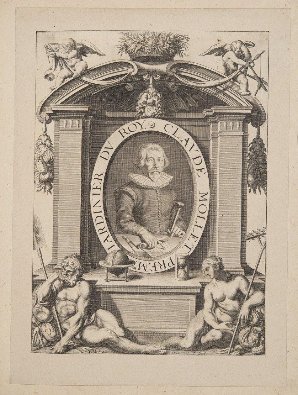 Claude Mollet, premier Jardinier du Roy, do Theatre des Plans et Jardinages, pub.1652 (gravura) de Michel Lasne