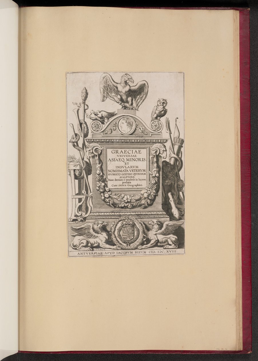 Página de rosto para Hubert Goltzius Nomismata Menor e Ilhas de Michel Lasne after Sir Peter Paul Rubens