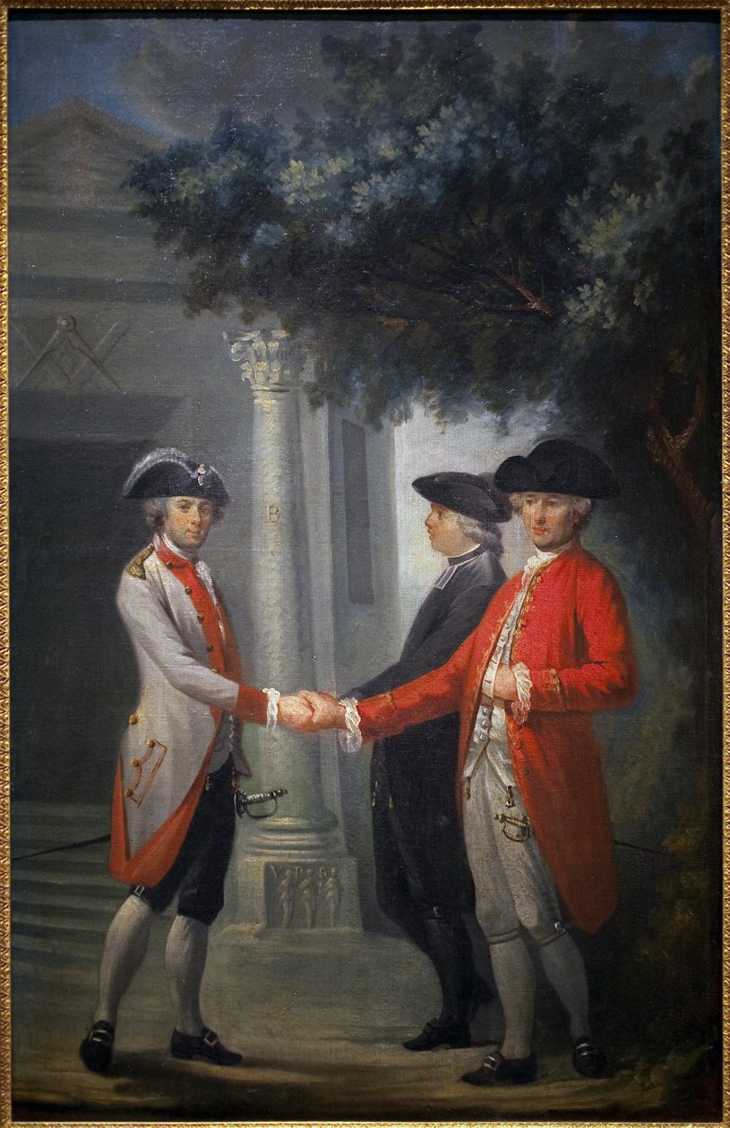Revolução Francesa: "A União das Três Ordens" ou a União Tripla. Representação dos delegados do Clerge, do Nobre e do Terceiro Estado (Terceiro Estado). O símbolo da Freemaking é representado à esquerda pela Pintura de Michel-Nicolas (Michel Nico de Michel Nicolas Perseval