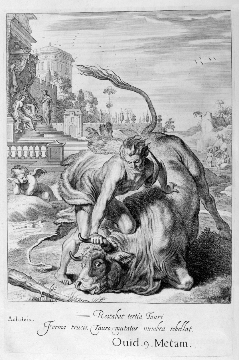 Achelous na forma de um touro é vencido por Hércules, 1655 de Michel de Marolles