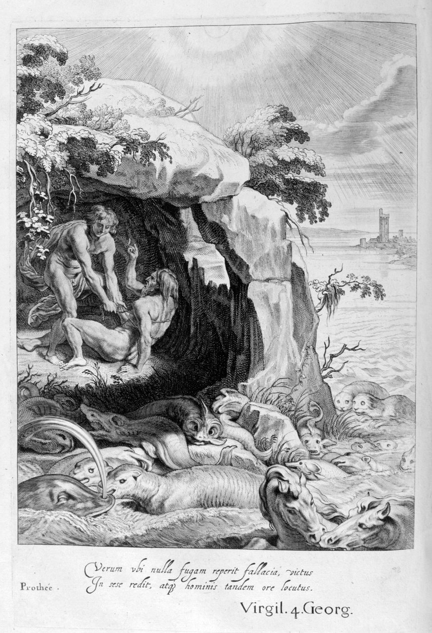 Aristeu obriga Proteus a revelar seus oráculos, 1655. de Michel de Marolles
