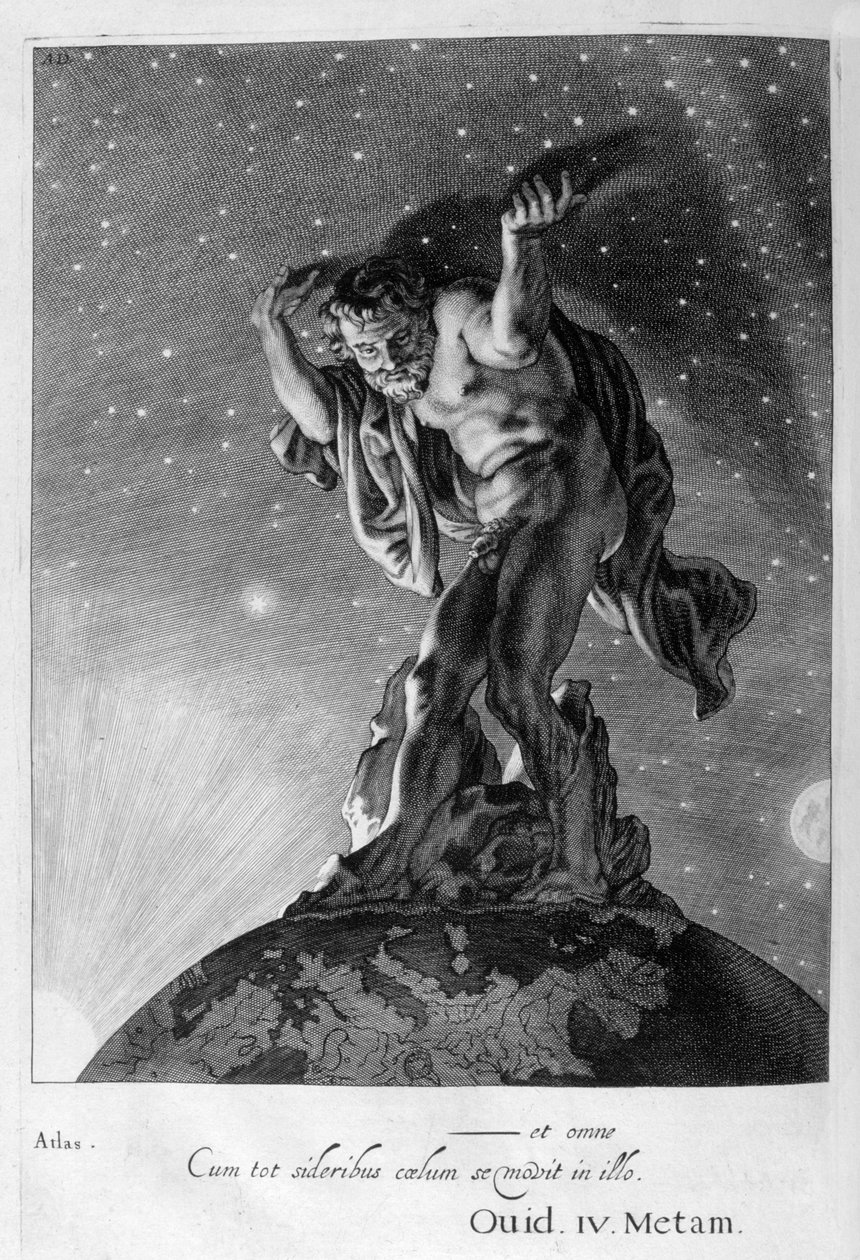Atlas apoia os céus em seus ombros, 1655 de Michel de Marolles