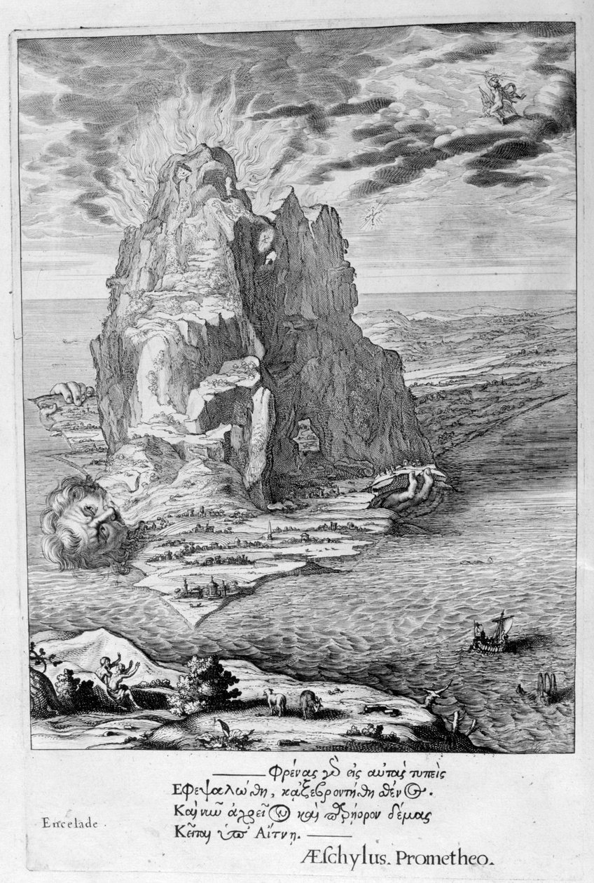 Encélado enterrado sob o Monte Etna, 1655 de Michel de Marolles