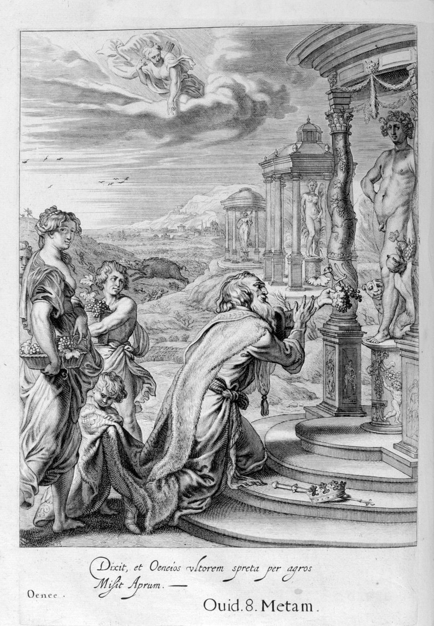 Oeneus, rei de Calydon, tendo negligenciado Diana em um sacrifício é punido por sua impiedade, 1655 de Michel de Marolles