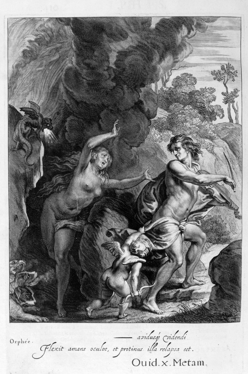 Orfeu, levando Eurídice do Inferno, olha para ela e a perde para sempre, 1655 de Michel de Marolles