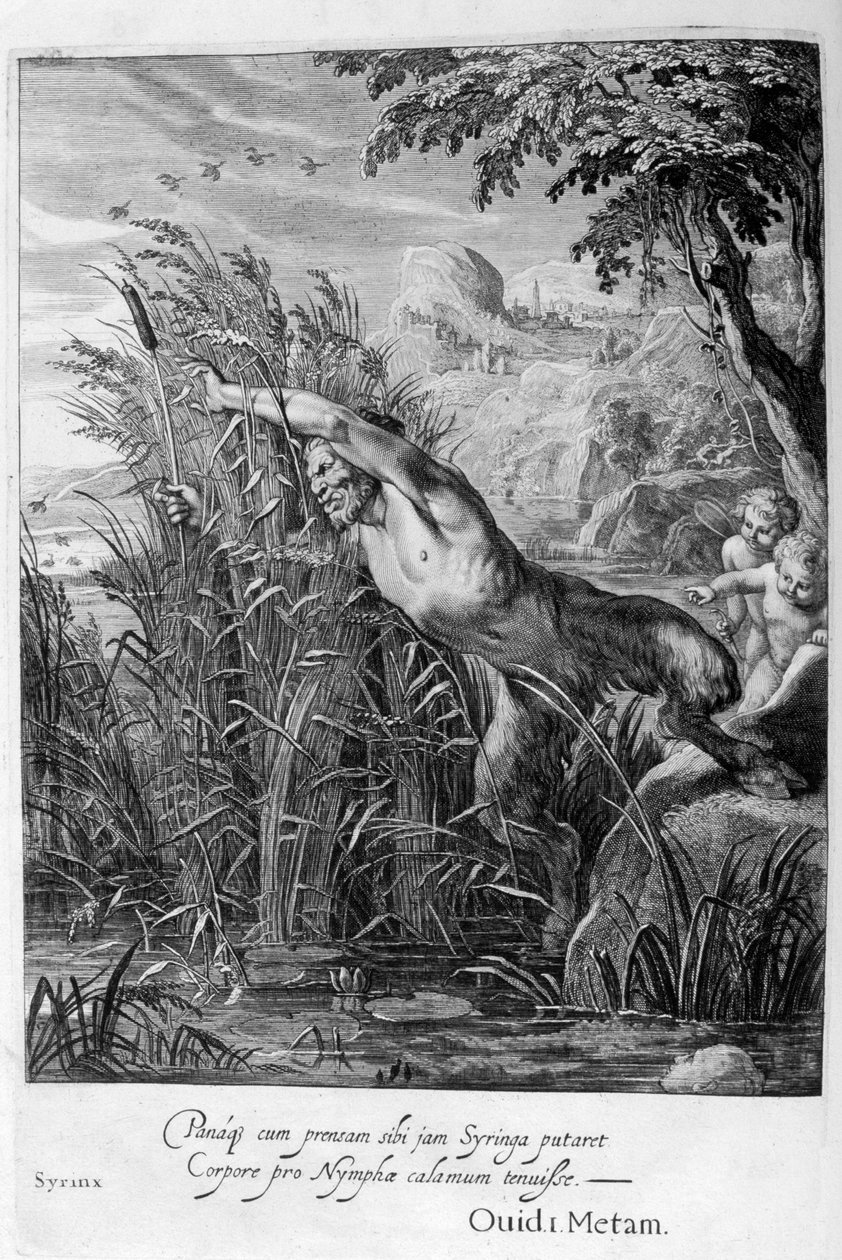 Pan persegue Syrinx que é transformado em uma palheta, 1665 de Michel de Marolles