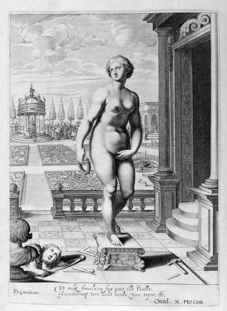 Pigmalião está apaixonado por uma estátua que ele fez, 1655 de Michel de Marolles