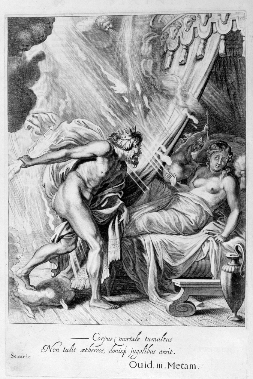 Semele é consumido pelo fogo de Júpiter, 1655 de Michel de Marolles