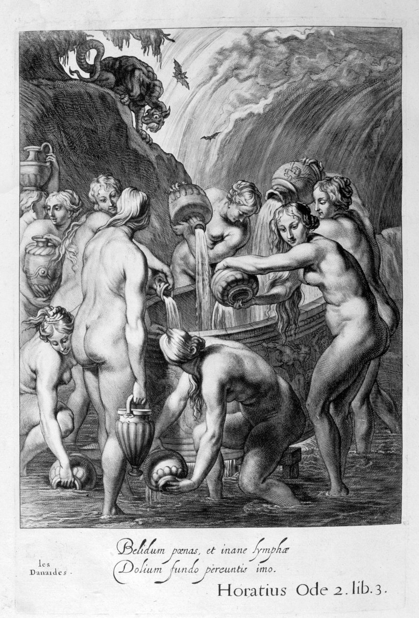 Os Danaides condenaram a encher embarcações entediadas com água, 1655 de Michel de Marolles