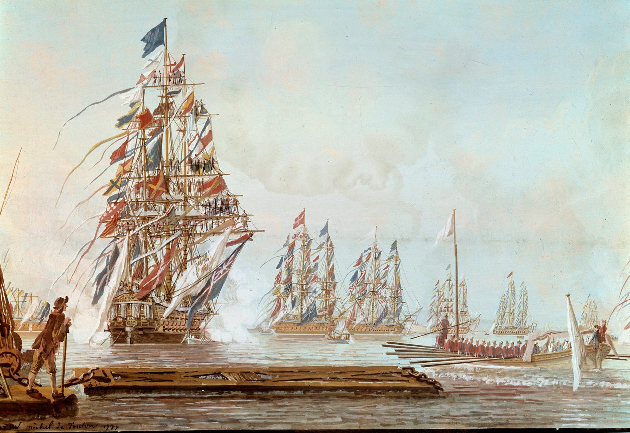 O baluarte, festa dada em Toulon ao Comte de Provence em julho de 1777 no porto de Toulon Gouache por Michel Joseph dit Michel de Toulon (ativo entre 1777 e 1792) 1777. Versailles, museu do castelo de Michel de Toulon