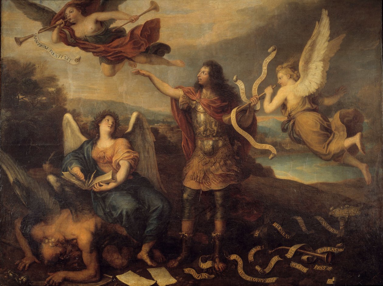 Arrependimento. Alegoria do Príncipe Luís II de Bourbon-Conde (Bourbon Conde) conhecido como o Grand Conde (1621-1686). Pintura de Cornelius, o Jovem (1642-1708) de Michel des Gobelins Corneille