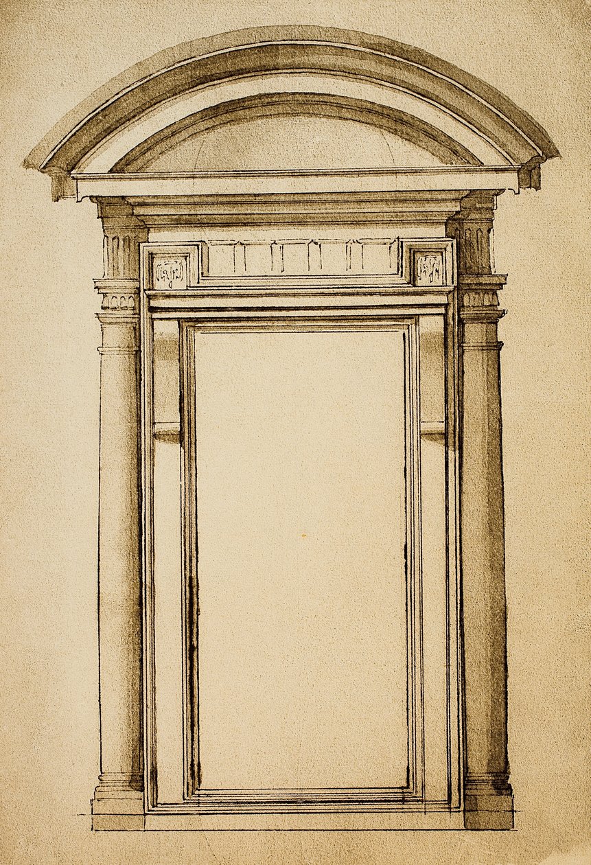 Uma porta; desenho de Michelangelo. Casa Buonarroti, Florença de Michelangelo Buonarroti