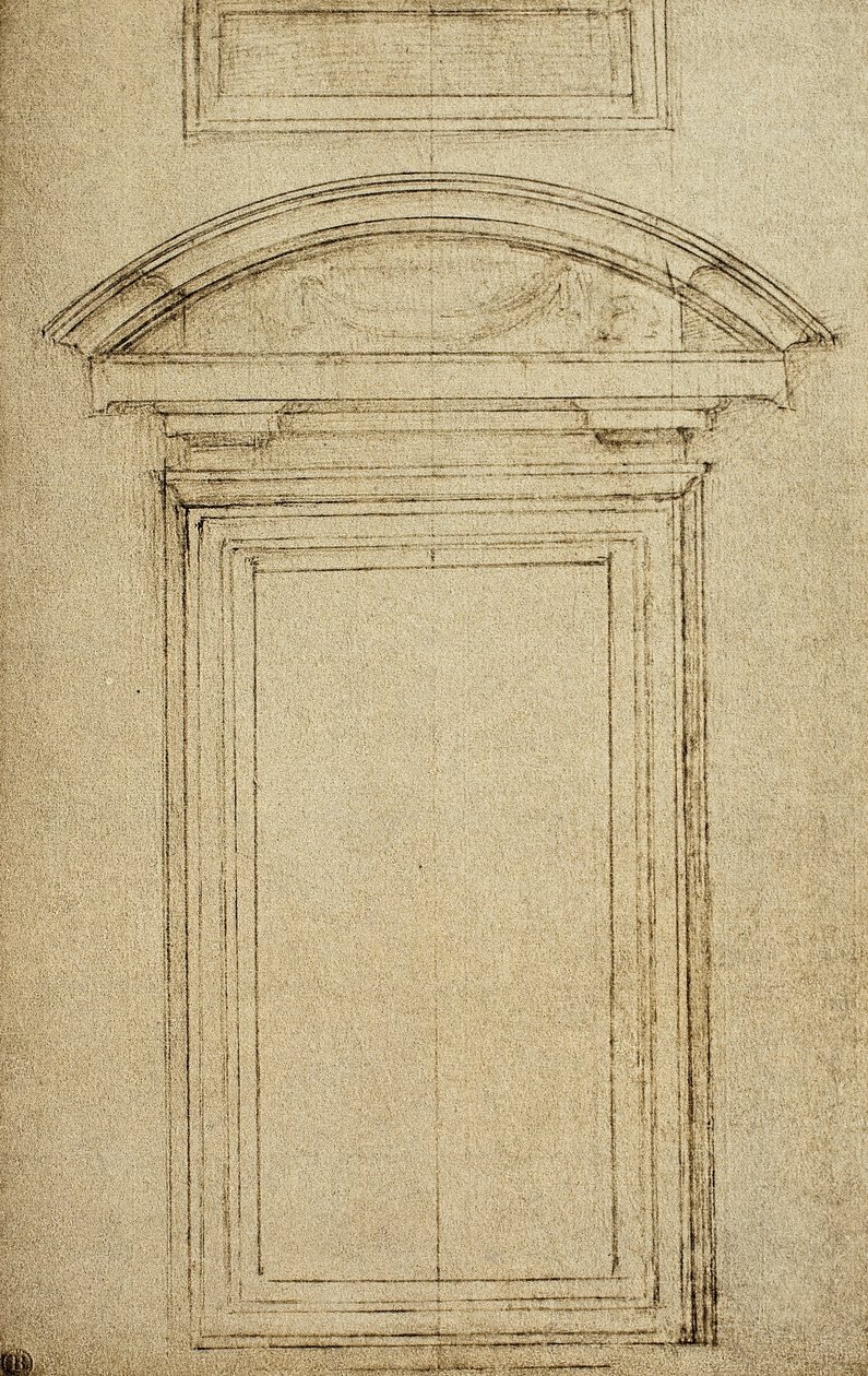 Estudo arquitectónico para uma janela; desenho de Michelangelo. Casa Buonarroti, Florença de Michelangelo Buonarroti