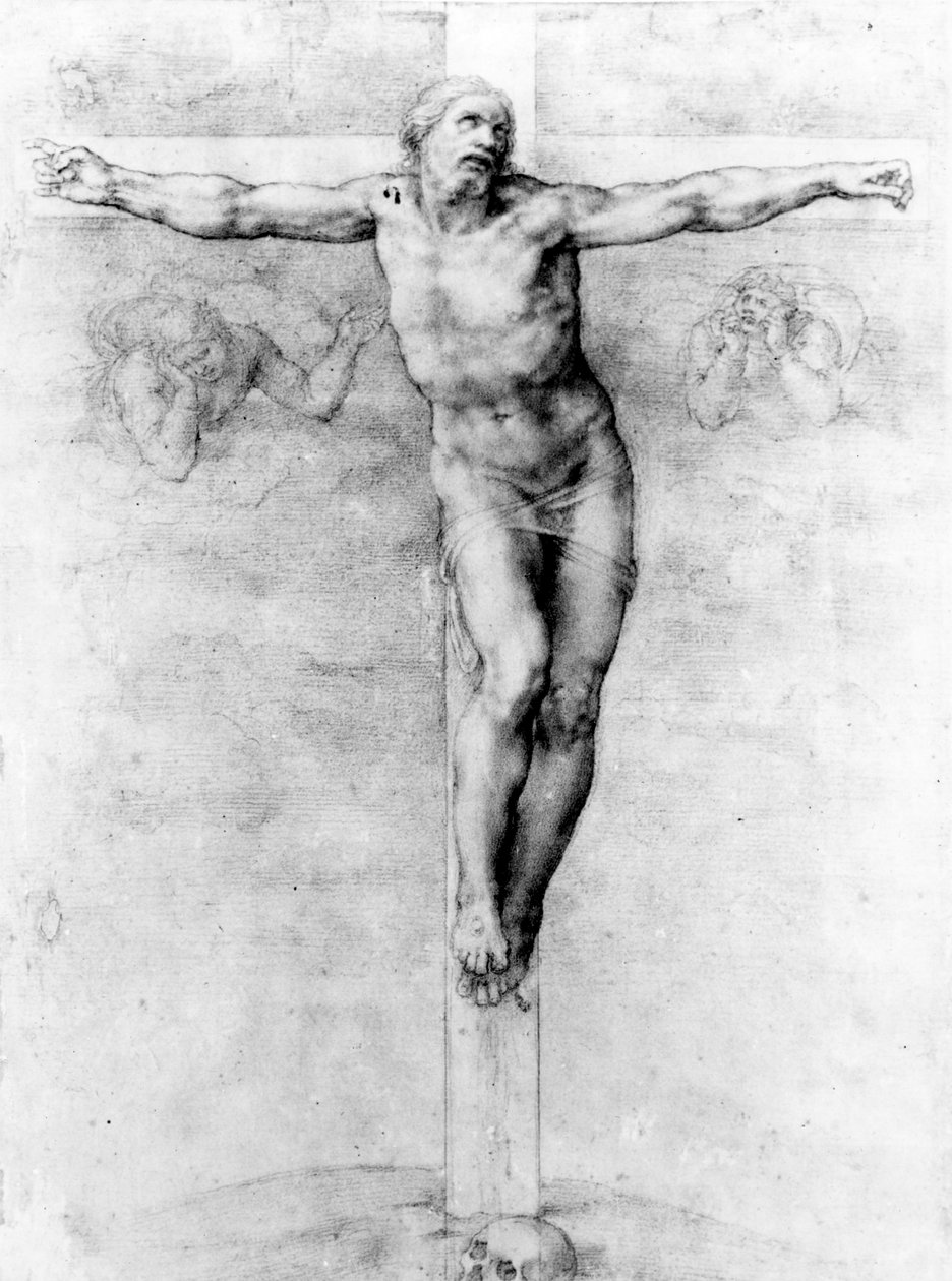 Cristo na cruz (giz no papel) de Michelangelo Buonarroti