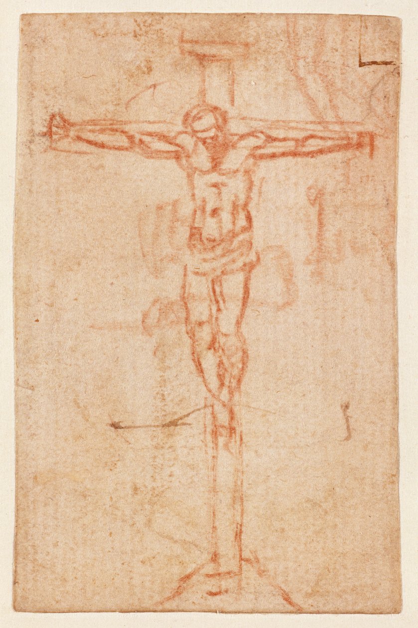Cristo na cruz (giz vermelho sobre papel) de Michelangelo Buonarroti
