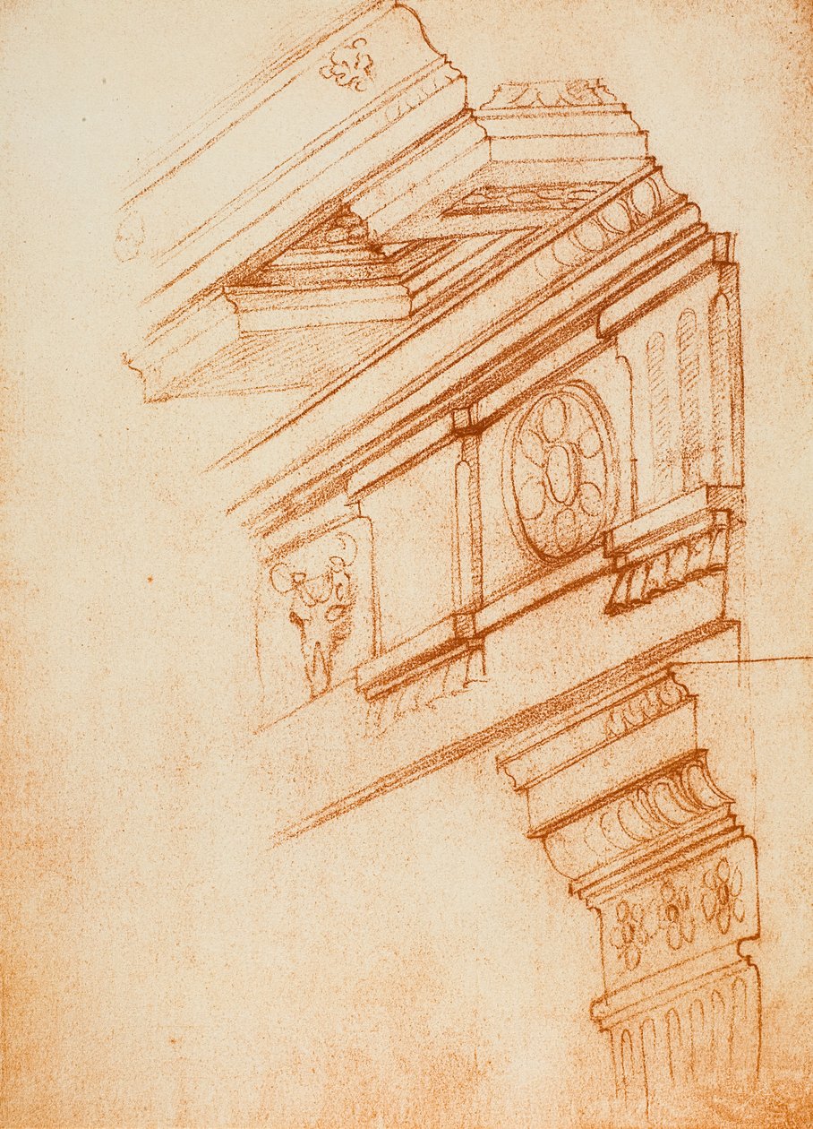 Cornijas, entablamentos e capitais; desenho de Michelangelo. Casa Buonarroti, Florença de Michelangelo Buonarroti