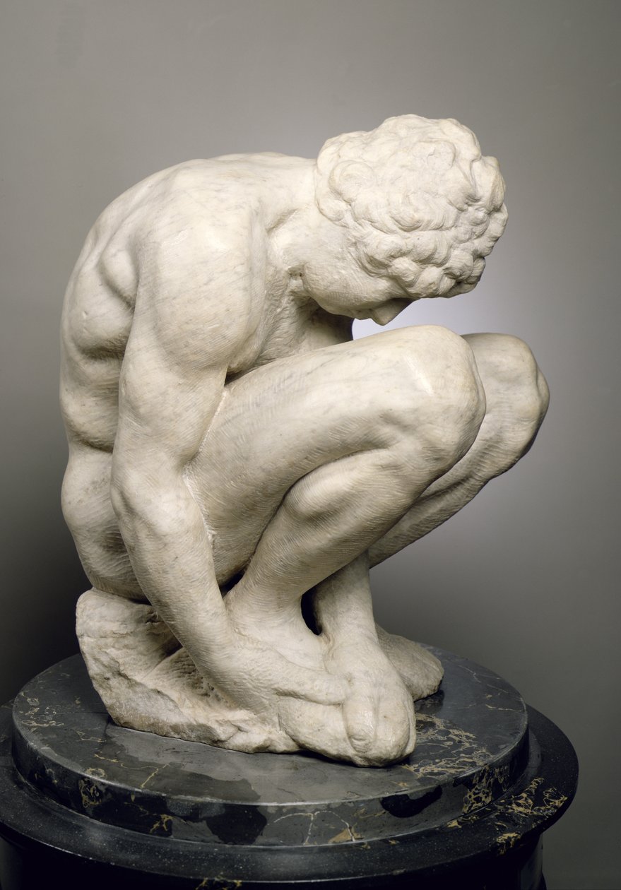 Garoto Agachado, c.1530-34 (mármore) (ver também 73704) de Michelangelo Buonarroti