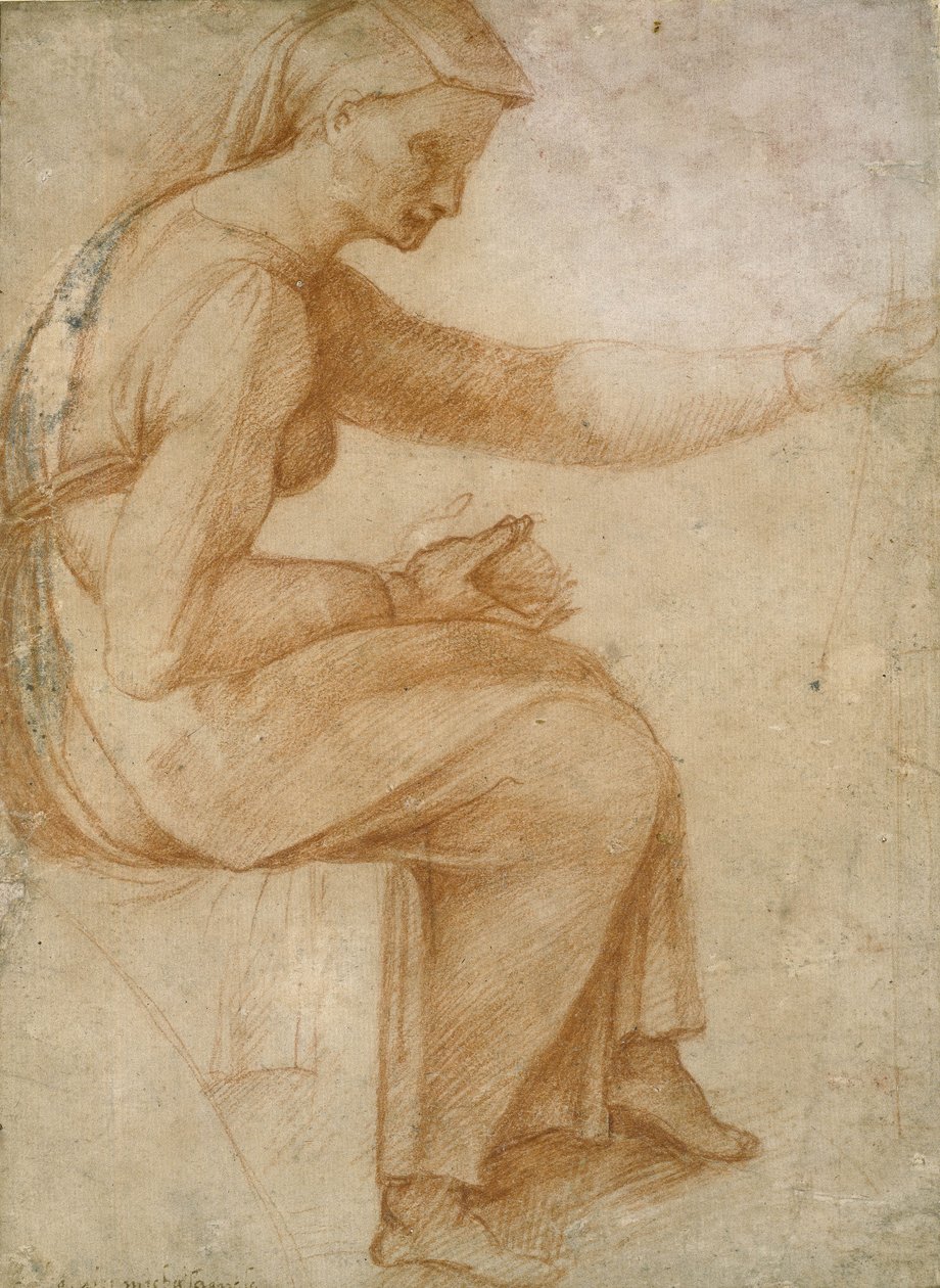 Detalhe do teto da Sistina (giz vermelho sobre papel pálido) de Michelangelo Buonarroti