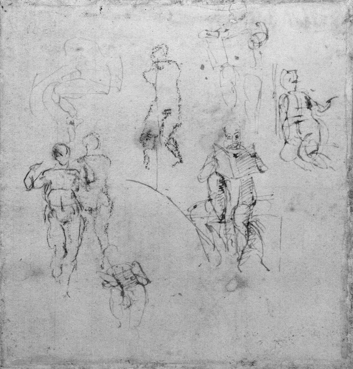 Figura estudos para as Lunettes do teto da Capela Sistene, c.1511 (caneta e giz preto sobre papel) de Michelangelo Buonarroti