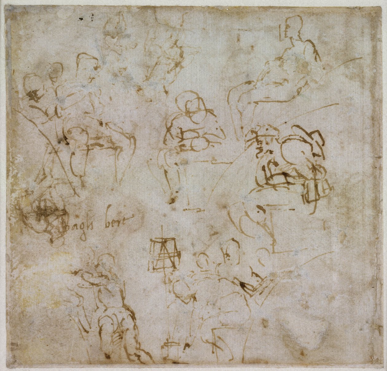 Figura estudo com escrita, c.1511 de Michelangelo Buonarroti