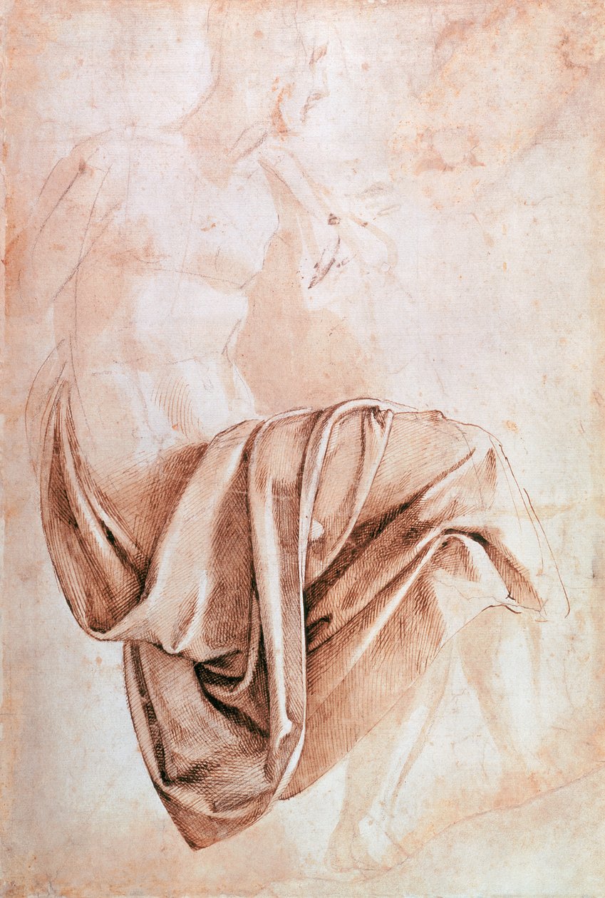 Inv. 1887-5-2-118 Recto (W.10) Estudo de cortinas (desenho) de Michelangelo Buonarroti
