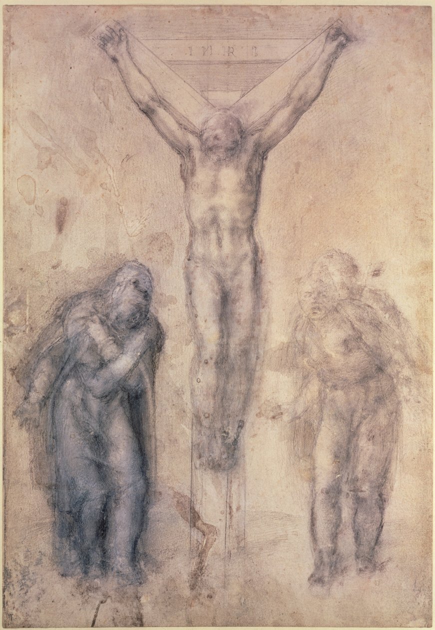 Inv.1895-9-15-509 Recto W.81 Estudo para uma Crucificação (lápis e giz sobre papel) de Michelangelo Buonarroti