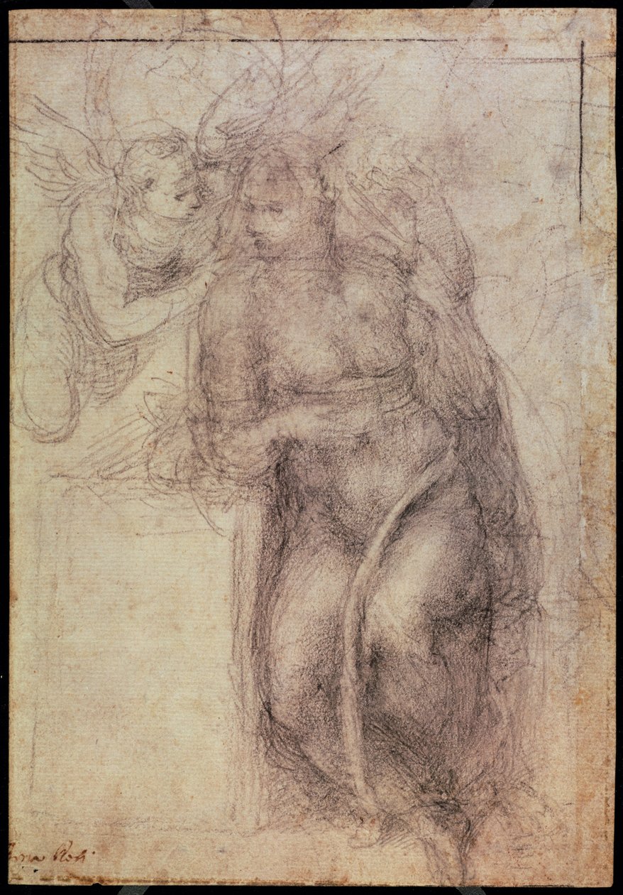 Inv.1895-9-15-516.recto (w.72) Estudo para a Anunciação (giz preto sobre papel), 1547 de Michelangelo Buonarroti