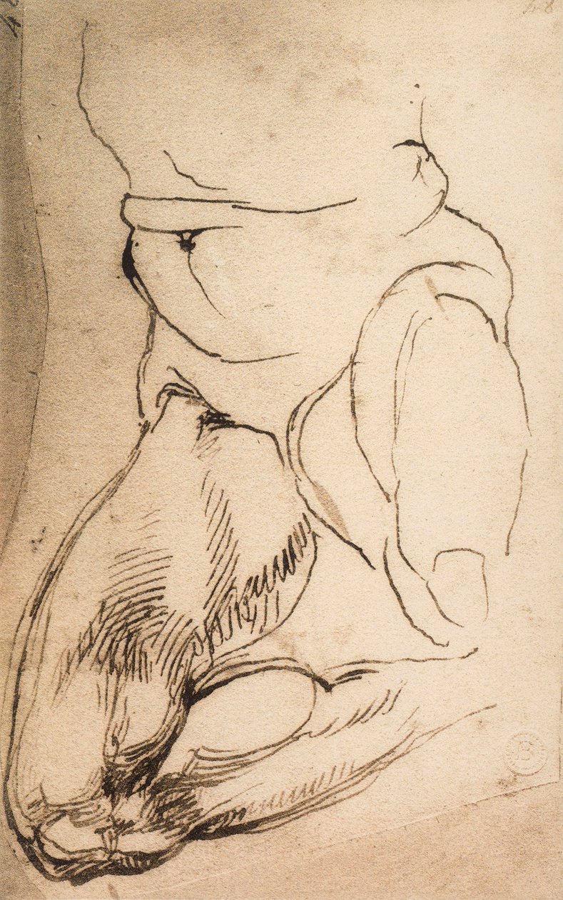 Figura masculina ajoelhada; desenho de Michelangelo. Casa Buonarroti, Florença de Michelangelo Buonarroti