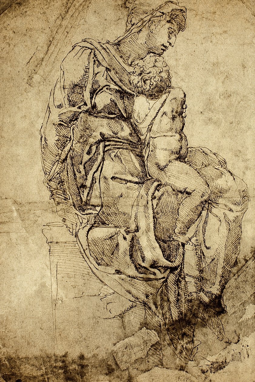 Madonna e criança; desenho de Michelangelo. O louvre, paris de Michelangelo Buonarroti
