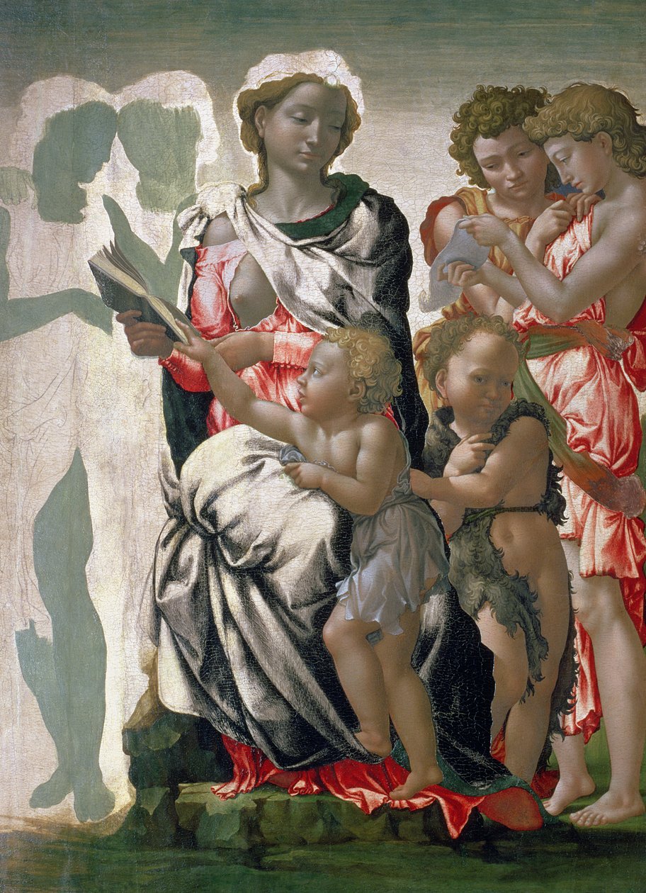 Madonna e Criança com São João, c.1495 (têmpera no painel) de Michelangelo Buonarroti
