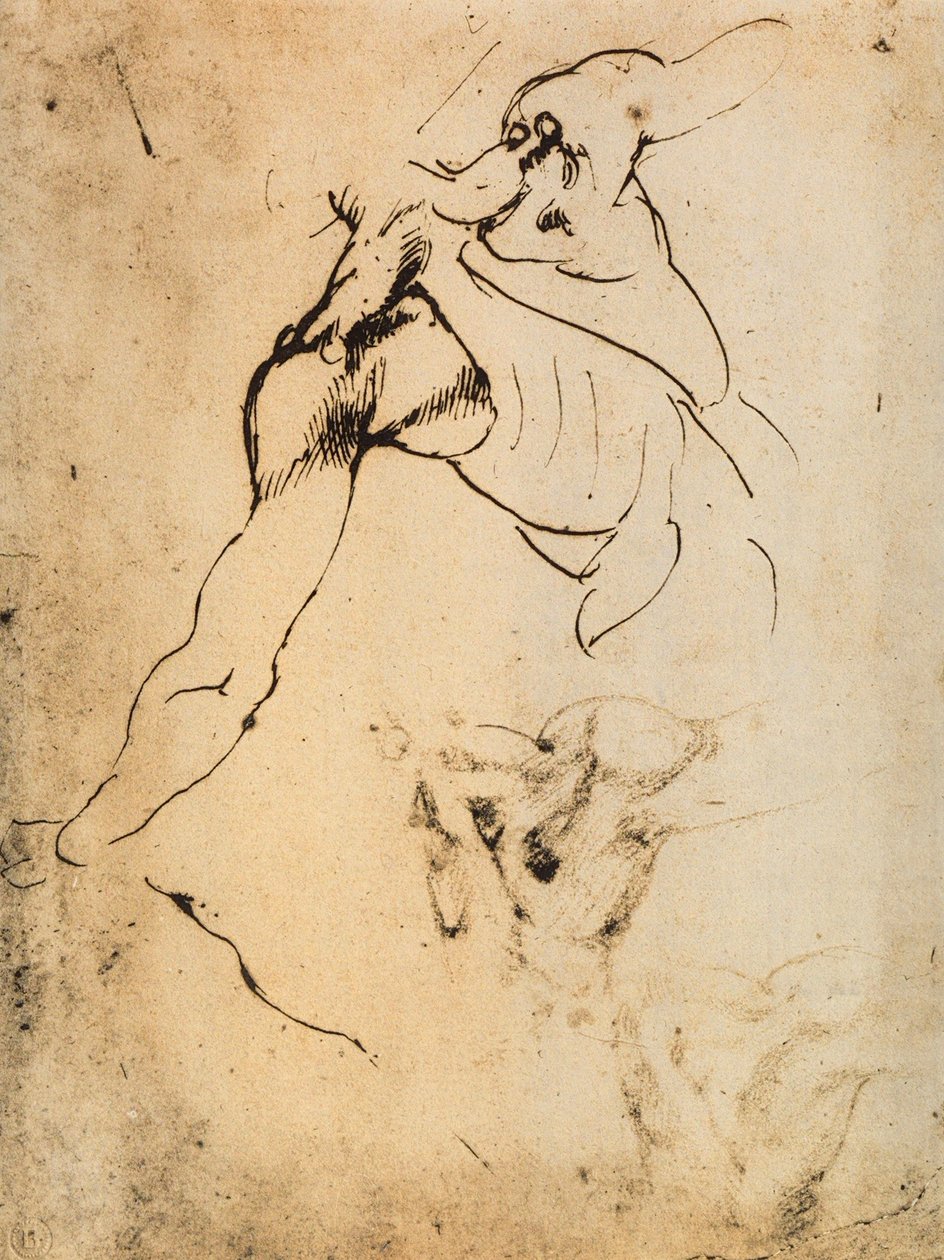 Estudo anatômico masculino; desenho de Michelangelo. Casa Buonarroti, Florença de Michelangelo Buonarroti
