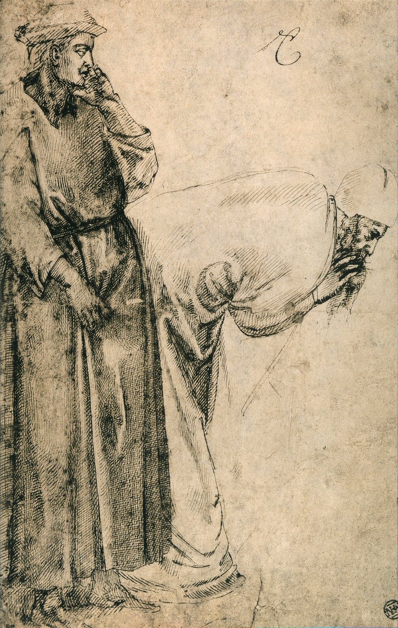 Figuras masculinas (cópia de Giotto); desenho de Michelangelo. O louvre, paris de Michelangelo Buonarroti