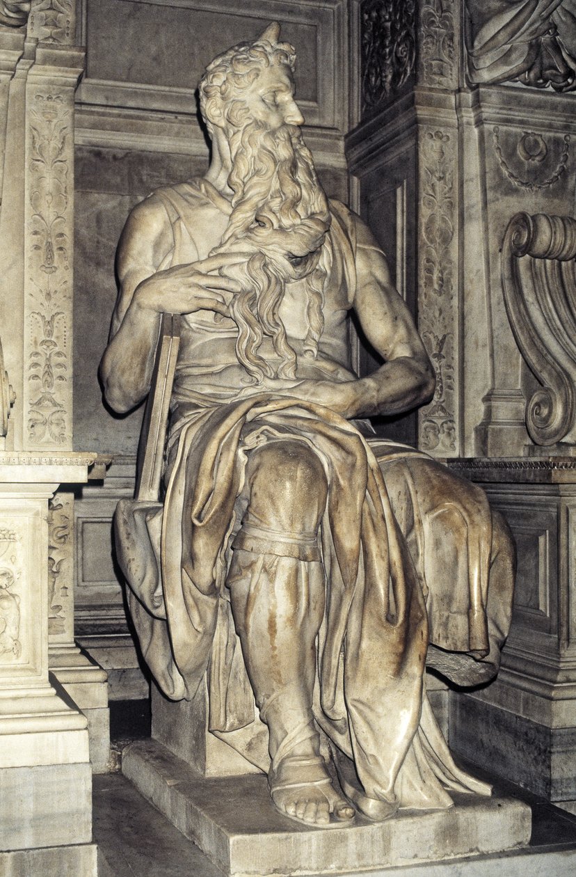 Moisés, escultura do túmulo do Papa Júlio II (1453-1513) 1513-16 (mármore) de Michelangelo Buonarroti
