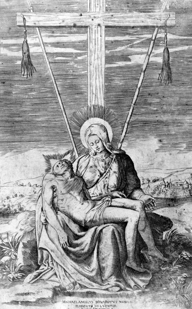 Pieta, gravada por Giulio Bonasone de Michelangelo Buonarroti