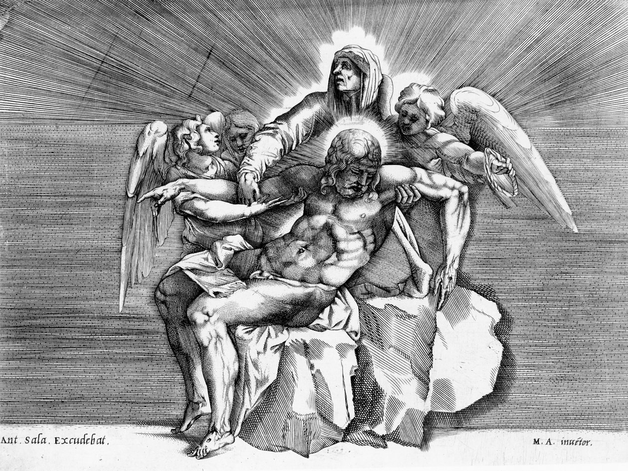 Pieta, gravada por Giulio Sanuto de Michelangelo Buonarroti