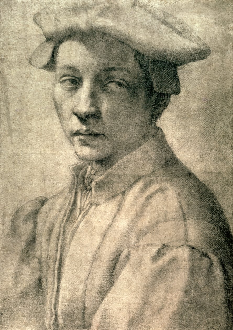 Retrato de Andrea Quaratesi, c.1532 (giz preto sobre papel) de Michelangelo Buonarroti