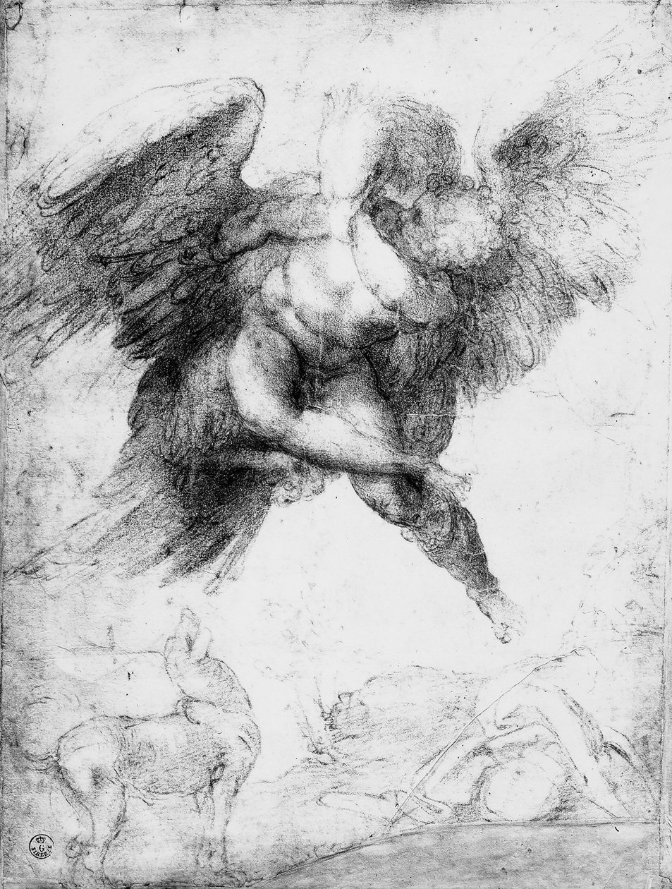 Estupro de Ganimedes (giz vermelho sobre papel) de Michelangelo Buonarroti