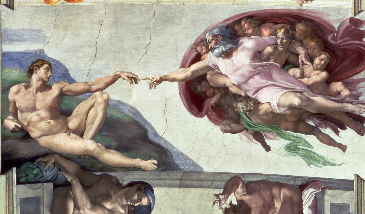 Teto da Capela Sistina (1508-12): A Criação de Adão de Michelangelo Buonarroti