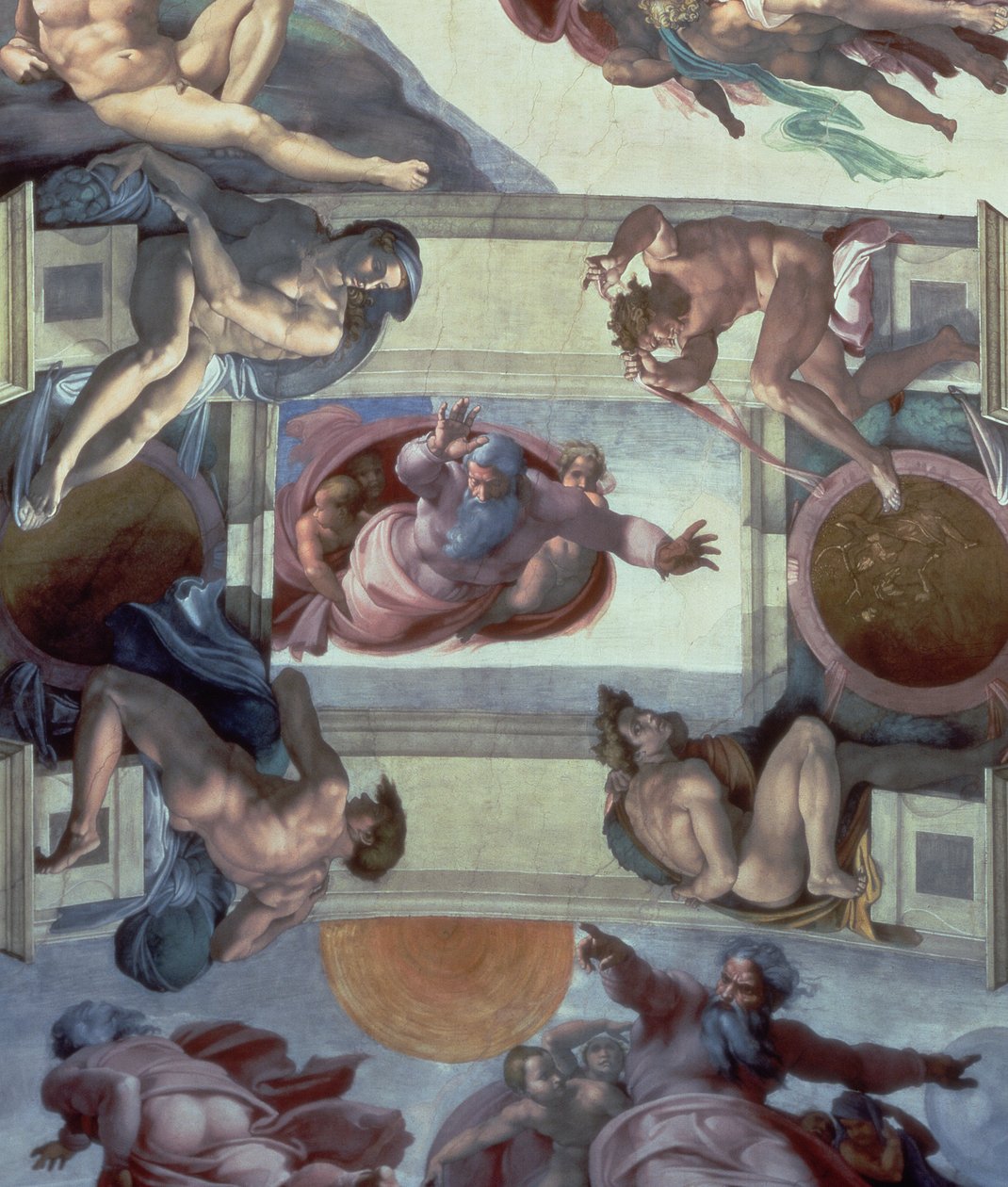 Teto da Capela Sistina (1508-12): A Separação das Águas da Terra, 1511-12 (pós-restauração) de Michelangelo Buonarroti