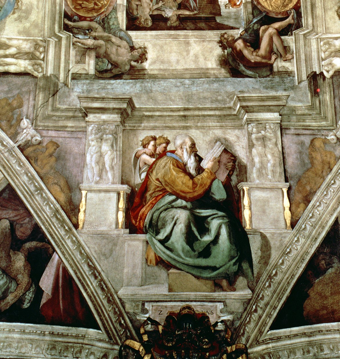 Teto da Capela Sistina, 1508-12 (detalhe de 177197) de Michelangelo Buonarroti
