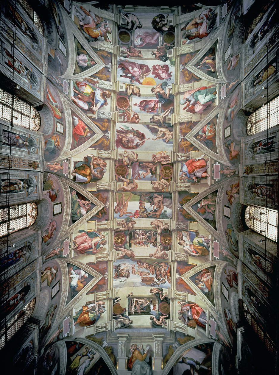 Teto da Capela Sistina, 1508-12 (pós restauração) de Michelangelo Buonarroti