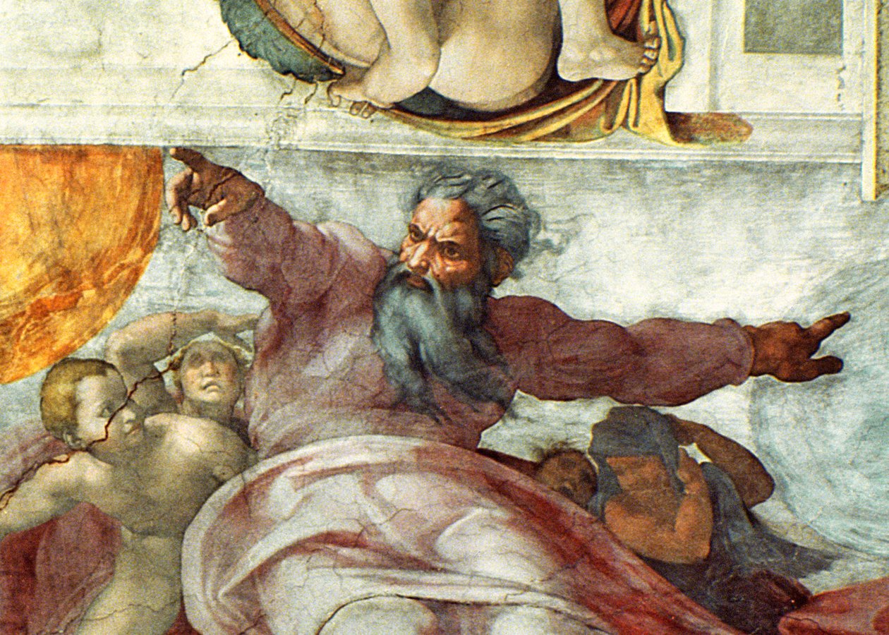 Teto da Capela Sistina: Criação do Sol e da Lua, 1508-12 (detalhe de 183097) de Michelangelo Buonarroti
