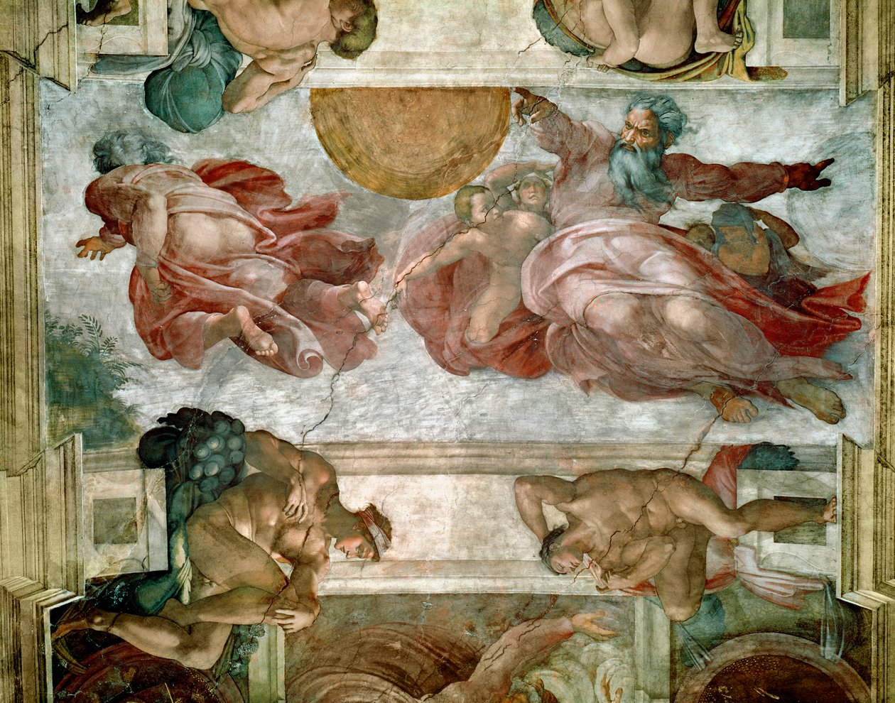 Teto da Capela Sistina: Criação do Sol e da Lua, 1508-12 de Michelangelo Buonarroti