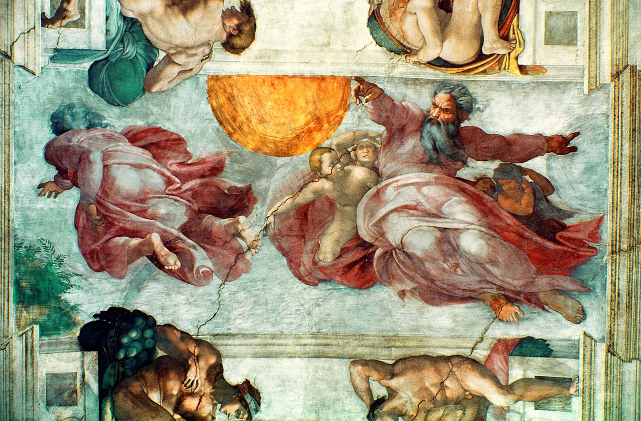 Teto da Capela Sistina: Criação do Sol e da Lua, 1508-12 de Michelangelo Buonarroti